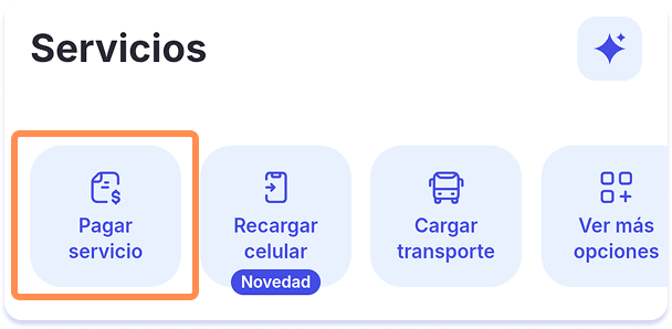 Paso 2: sección Servicios con la opción Pagar servicio resaltada