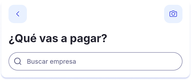 Paso 3: pantalla ¿Qué vas a pagar? con el buscador de empresas